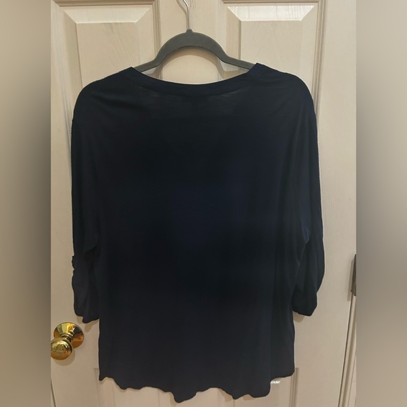 Democracy Dark Blue 3/4 Sleeve Buttoned Blouse - Picture 2 of 7